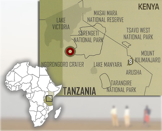 Map showing the location of Kitela Lodge in northern Tanzania