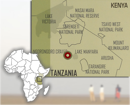 Map showing the location of Lake Masek luxury tented safari camp