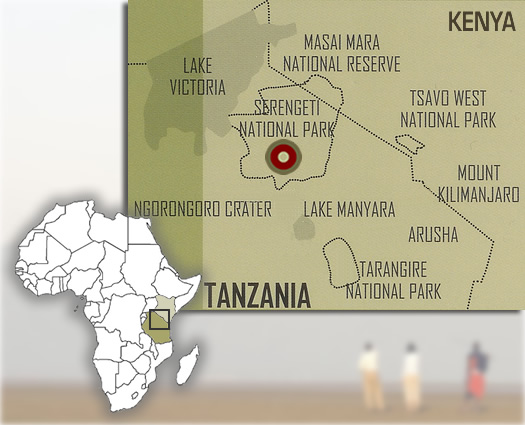 Mapa con la ubicación de nuestros campamentos de Parque Nacional del Serengeti Safari.